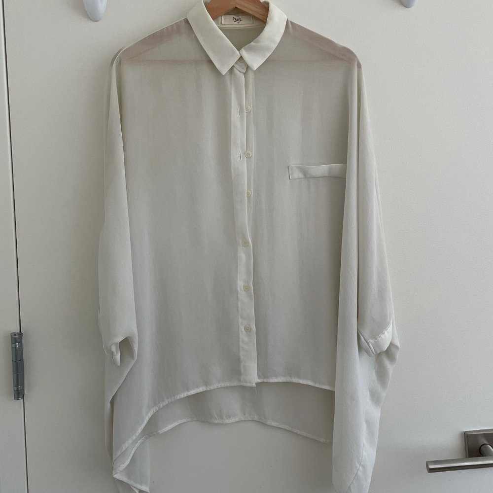 Stlyish Flowy Sheered Chiffon White Shirt S